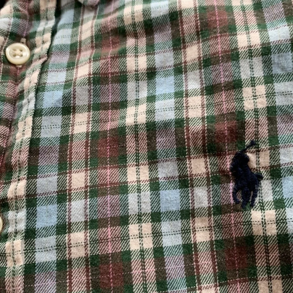 Ralph Lauren Youth Cotton Flannel Button Down Brown & Green Plaid Size Large
